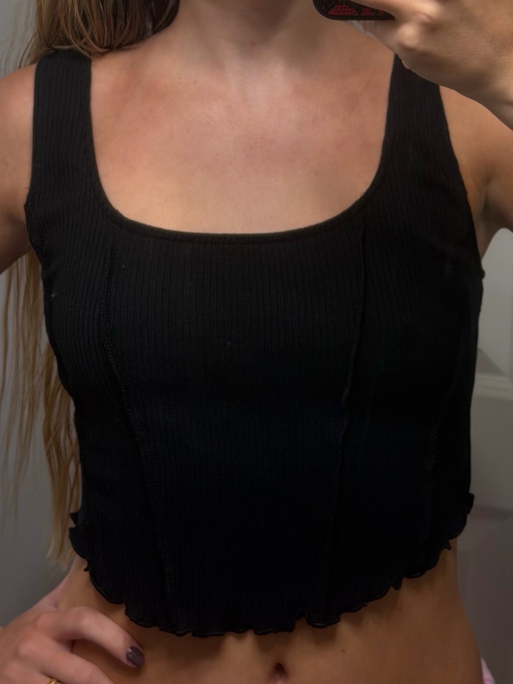wild fable Black Ribbed Square-Neck Tank